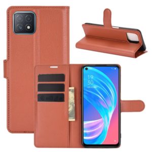 For OPPO A72 / A73 5G Litchi Texture Horizontal Flip Protective Case with Holder & Card Slots & Wallet(Brown) (OEM)