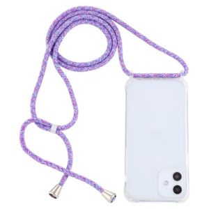 For iPhone 12 mini Transparent Acrylic Airbag Shockproof Phone Protective Case with Lanyard (Purple Rainbow) (OEM)