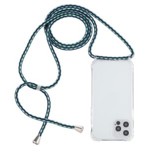 For iPhone 12 / 12 Pro Transparent Acrylic Airbag Shockproof Phone Protective Case with Lanyard(Green White Blue) (OEM)