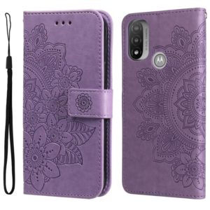For Motorola Moto E20 / E30 / E40 7-petal Flowers Embossing Pattern Horizontal Flip CasePhone Case(Light Purple) (OEM)