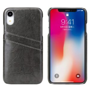 For iPhone XR Fierre Shann Retro Oil Wax Texture PU Leather Case with Card Slots(Black) (OEM)