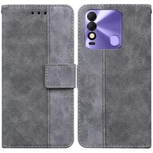 For Tecno Spark 8 / 8T Geometric Embossed Leather Phone Case(Grey) (OEM)