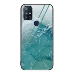 For OnePlus Nord N10 5G Marble Pattern Glass Protective Phone Case(Green Ocean) (OEM)