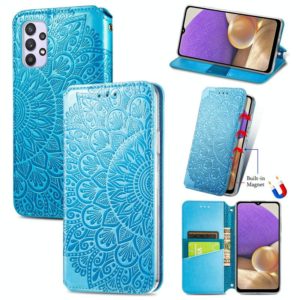 For Samsung Galaxy A32 5G Blooming Mandala Embossed Pattern Magnetic Horizontal Flip Leather Case with Holder & Card Slots & Wallet(Blue) (OEM)