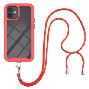 For iPhone 12 mini Starry Sky Solid Color Series Shockproof PC + TPU Protective Case with Neck Strap (Red) (OEM)