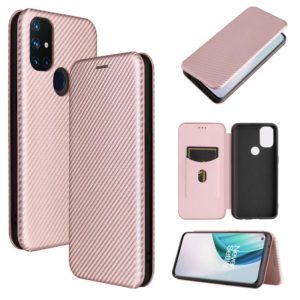 For OnePlus Nord N10 5G Carbon Fiber Texture Horizontal Flip TPU + PC + PU Leather Case with Card Slot(Pink) (OEM)