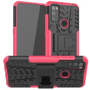 For Alcatel 3L (2021) Tire Texture Shockproof TPU+PC Protective Case with Holder(Pink) (OEM)