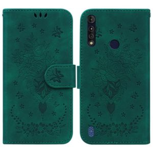 For Motorola Moto G8 Power Lite Butterfly Rose Embossed Leather Phone Case(Green) (OEM)