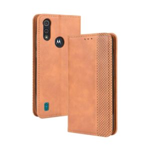 For Motorola Moto E6s (2020) Magnetic Buckle Retro Texture Horizontal Flip Leather Case with Holder & Card Slots & Photo Frame(Brown) (OEM)