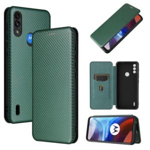 For Motorola Moto E7 Power Carbon Fiber Texture Horizontal Flip TPU + PC + PU Leather Case with Card Slot(Green) (OEM)