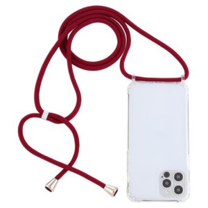 For iPhone 12 / 12 Pro Transparent Acrylic Airbag Shockproof Phone Protective Case with Lanyard(Claret) (OEM)
