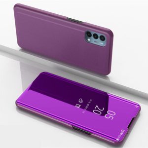 Plated Mirror Horizontal Flip Leather Case with Holder For OnePlus N200 5G(Purple) (OEM)