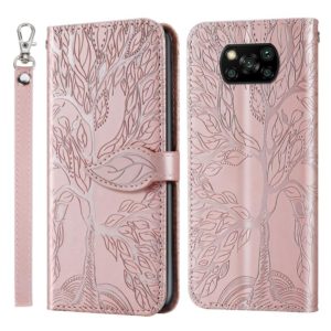 For Xiaomi Poco X3 Life of Tree Embossing Pattern Horizontal Flip Leather Case with Holder & Card Slot & Wallet & Photo Frame & Lanyard(Rose Gold) (OEM)