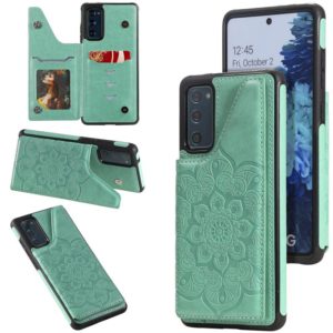 For Samsung Galaxy S20 FE 5G Flower Embossing Pattern Shockproof Protective Case with Holder & Card Slots & Photo Frame(Green) (OEM)