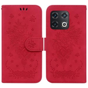 For OnePlus 10 Pro 5G Butterfly Rose Embossed Leather Phone Case(Red) (OEM)