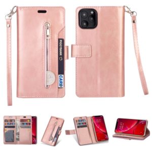 For iPhone 11 Pro Multifunctional Zipper Horizontal Flip Leather Casewith Holder & Wallet & 9 Card Slots & Lanyard(Rose Gold) (OEM)