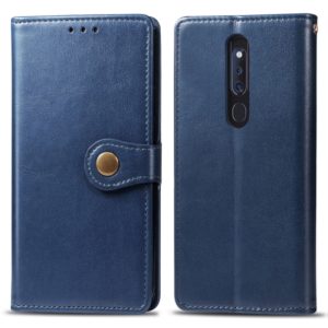 Retro Solid Color Leather Buckle Mobile Phone Protection Leather Case with Lanyard & Photo Frame & Card Slot & Wallet & Bracket Function for OPPO F11 Pro / A9X(Blue) (OEM)