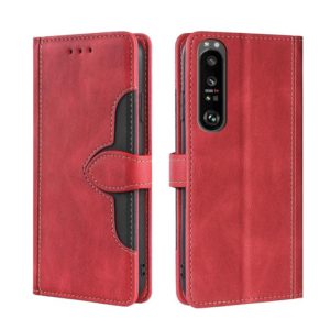 For Sony Xperia 1 III Skin Feel Straw Hat Magnetic Buckle Horizontal Flip PU Leather Case with Holder & Card Slots & Wallet(Red) (OEM)