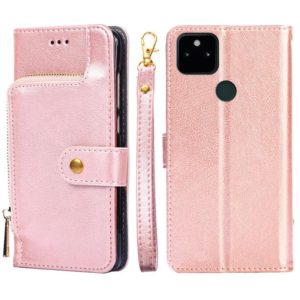 For Google Pixel 5a 5G Zipper Bag Horizontal Flip Leather Phone Case with Holder & Card Slots & Lanyard(Rose Gold) (OEM)