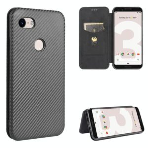 For Google Pixel 3 Carbon Fiber Texture Horizontal Flip TPU + PC + PU Leather Case with Card Slot(Black) (OEM)