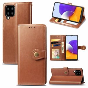 For Samsung Galaxy A22 5G Solid Color Leather Buckle Phone Case with Lanyard & Photo Frame & Card Slot & Wallet & Stand Function(Brown) (OEM)