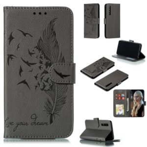 Feather Pattern Litchi Texture Horizontal Flip Leather Case with Wallet & Holder & Card Slots For Huawei P30(Gray) (OEM)