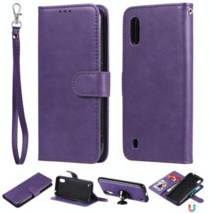For Samsung Galaxy A01(EU Version) 2 in 1 Solid Color Detachable PU Leather Case with Card Slots & Magnetic Holder & Photo Frame & Wallet & Strap(Purple) (OEM)
