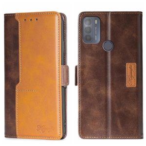 For Motorola Moto G50 Contrast Color Side Buckle Leather Phone Case(Dark Brown + Gold) (OEM)