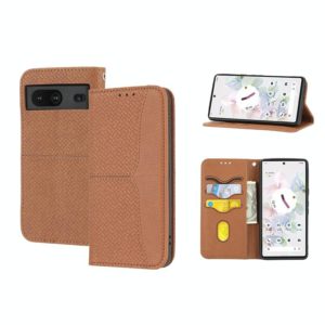 For Google Pixel 7 Woven Texture Stitching Magnetic PU Leather Phone Case(Brown) (OEM)