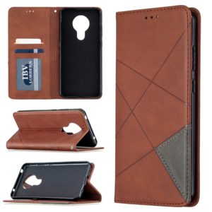 For Nokia 5.3 Rhombus Texture Horizontal Flip Magnetic Leather Case with Holder & Card Slots & Wallet(Brown) (OEM)