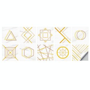 Geometric Pattern Staircase Wall Tile Sticker Kitchen Stove Water And Oil Proof Stickers, Specification: M: 15x15cm(HT-012 Golden) (OEM)