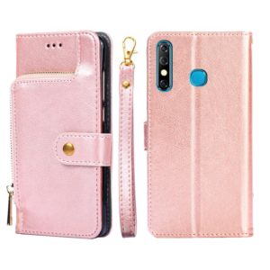 For Infinix Hot 8/Hot 8 Lite/X650/X650B/Tecon Camon 12 Zipper Bag Leather Phone Case(Rose Gold) (OEM)
