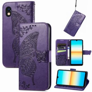 For Sony Xperia Ace III Butterfly Love Flower Embossed Leather Phone Case(Dark Purple) (OEM)