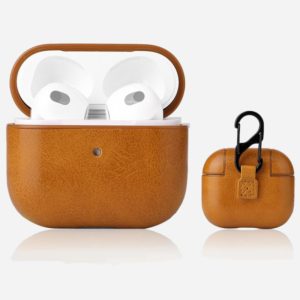 Crazy Horse Texture Earphone Protective Case with Hang Buckle For AirPods 3(Brown) (OEM)