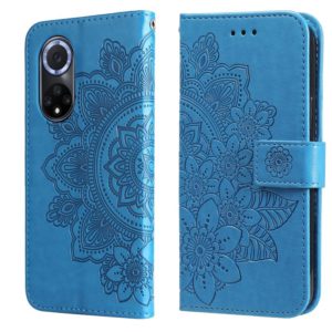 For Huawei nova 9 / Honor 50 7-petal Flowers Embossed Flip Leather Phone Case with Holder & Card Slots(Blue) (OEM)