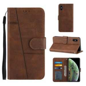For iPhone X / XS Stitching Calf Texture Buckle Horizontal Flip Leather Case with Holder & Card Slots & Wallet & Lanyard(Brown) (OEM)