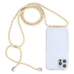 For iPhone 12 / 12 Pro Transparent Acrylic Airbag Shockproof Phone Protective Case with Lanyard(Yellow Pink Grey) (OEM)