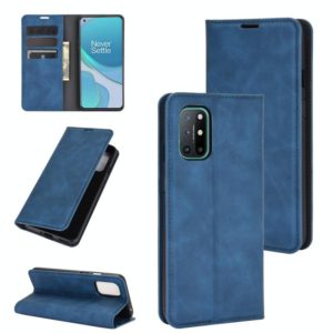 For OnePlus 8T Retro-skin Business Magnetic Suction Leather Case with Holder & Card Slots & Wallet(Dark Blue) (OEM)