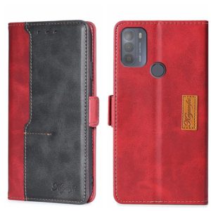 For Motorola Moto G50 Contrast Color Side Buckle Leather Phone Case(Red + Black) (OEM)