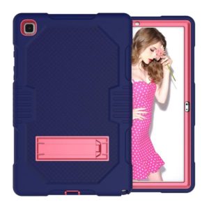 For Samsung Galaxy Tab A7 10.4 (2020) T500 / T505 Contrast Color Robot Shockproof Silicon + PC Protective Case with Holder & Pen Slot(Navy Blue Rose) (OEM)