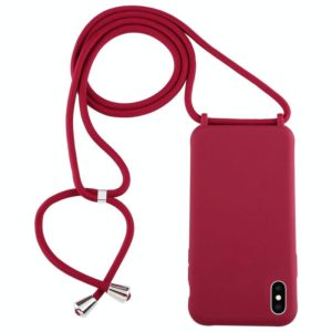 For iPhone XS Max Candy Color TPU Protective Case with Lanyard(Red) (OEM)