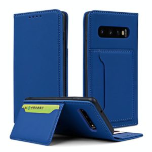 For Samsung Galaxy S10 Strong Magnetism Liquid Feel Horizontal Flip Leather Case with Holder & Card Slots & Wallet(Blue) (OEM)