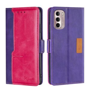 For Motorola Moto G Stylus 5G 2022 Contrast Color Side Buckle Leather Phone Case(Purple + Rose Red) (OEM)