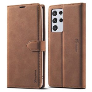 For Samsung Galaxy S21 Ultra 5G Forwenw F1 Series Matte Strong Magnetism Horizontal Flip Leather Case with Holder & Card Slots & Wallet & Photo Frame(Brown) (Forwenw) (OEM)