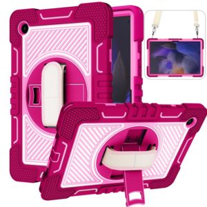 For Samsung Galaxy Tab A8 10.5 2021 360 Degree Rotation Contrast Color Silicone + PC Tablet Case(Rose Red+Pink) (OEM)
