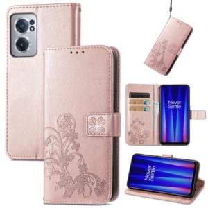 For OnePlus Nord CE 2 5G Four-leaf Clasp Embossed Buckle Leather Phone Case(Rose Gold) (OEM)