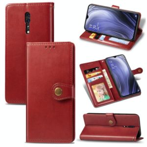 For OPPO Reno Z Retro Solid Color Leather Buckle Phone Case with Lanyard & Photo Frame & Card Slot & Wallet & Stand Function(Red) (OEM)