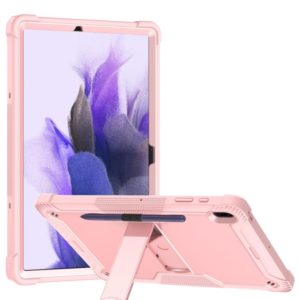 For Samsung Galaxy Tab S7 FE Silicone + PC Shockproof Protective Case with Holder(Rose Gold) (OEM)