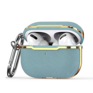 Plated Fabric PC Protective Cover Case For AirPods Pro(Light Blue + Gold) (OEM)