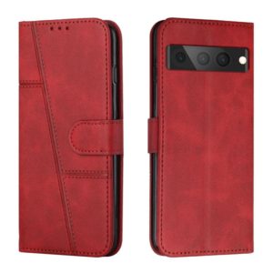 For Google Pixel 7 Pro Stitching Calf Texture Buckle Leather Phone Case(Red) (OEM)